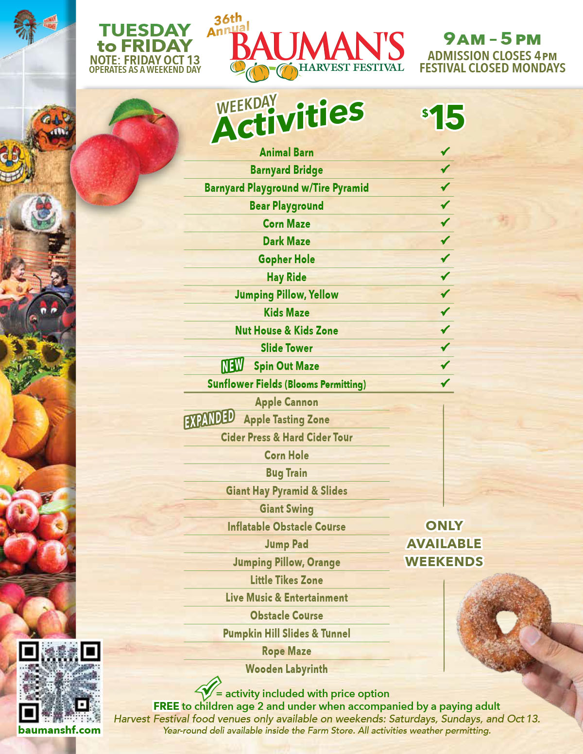 2023 Bauman's Harvest Festival Weekdays pricing & activities